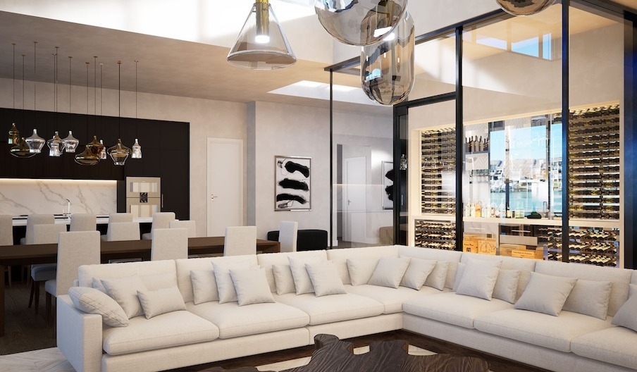 Great-room-living-dining-kitchen-wine-wall